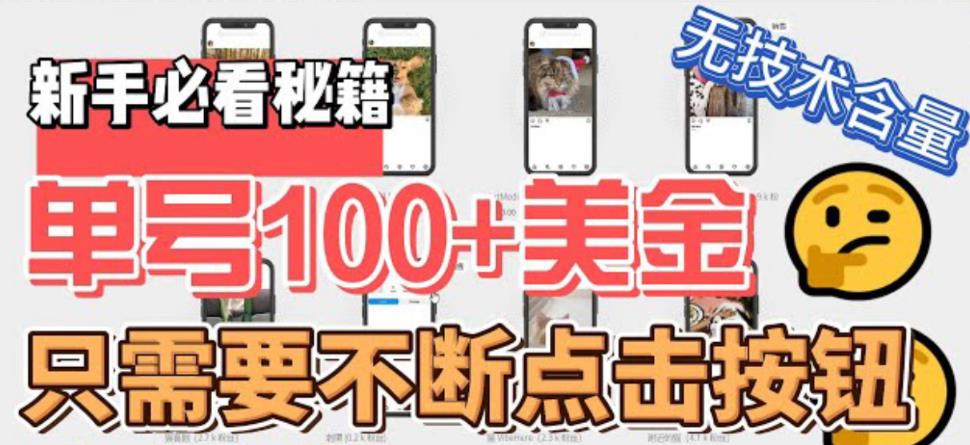 【副业项目6030期】最新无脑只需不断点击按钮，单号100美金暴利项目，可批量操作缩略图