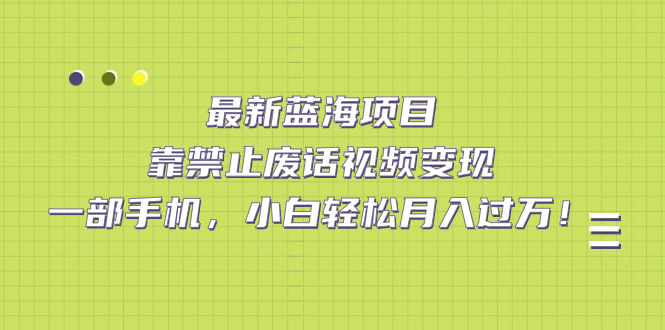 【副业项目7452期】靠禁止废话视频变现，一部手机，小白轻松月入过万！缩略图