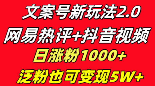 【副业项目8628期】文案号新玩法 网易热评+抖音文案 一天涨粉1000+缩略图