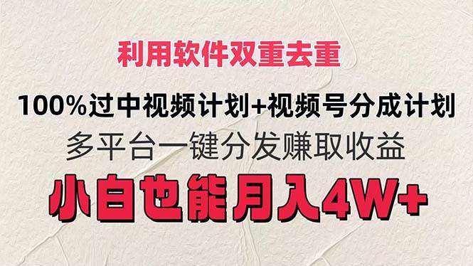 利用软件双重去重，100%过中视频+视频号分成计划小白也可以月入4W+缩略图